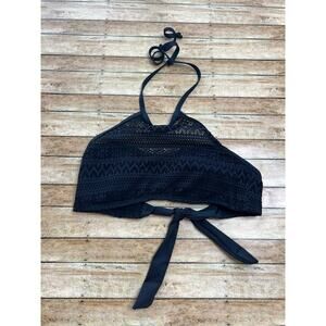 Clean Water Women's Crochet High Neck Halter Bikini Swim Top Black Medium